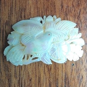 Mother of Pearl Antique Carved Brooch Bird and Flowers